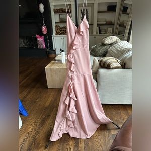 Pink Formal with ruffles and slit long dress maxi prom Lulu’s Medium new NWT
